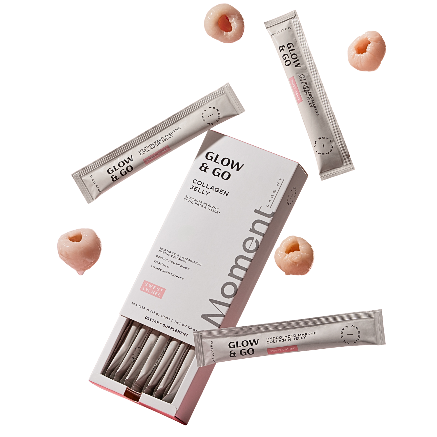 Glow and go box with fruit falling behind it